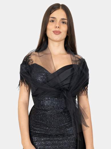 Abito da cerimonia lungo con piume e spacco frontale - Cod. 3953