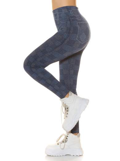 KOUCLA Leggings Sexy a Vita Alta Effetto Jeans con Motivo a Quadri 0000LG-03