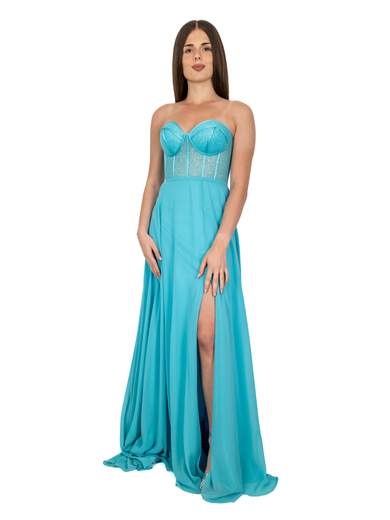 Abito lungo cerimonia elegante con corpetto a corsetto glitterato