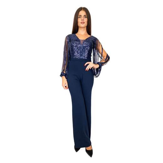 Tuta Elegante Donna Jumpsuit Cerimonia con Paillettes e Stola