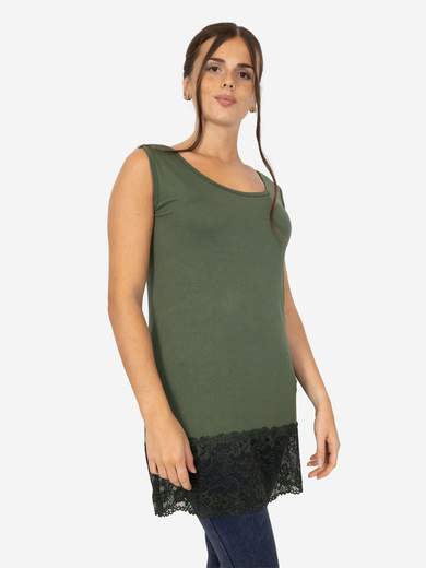 STRABELLO Canotta Lunga Curvy con Pizzo Donna – Taglia Unica Oversize CAN-07