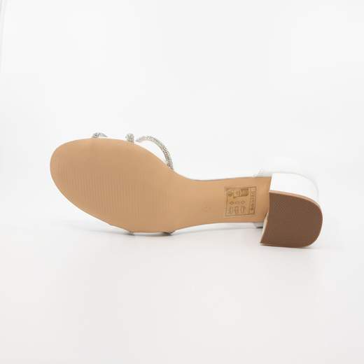 Sandali Bianchi Eleganti Cerimonia Con Strass E Tacco Largo