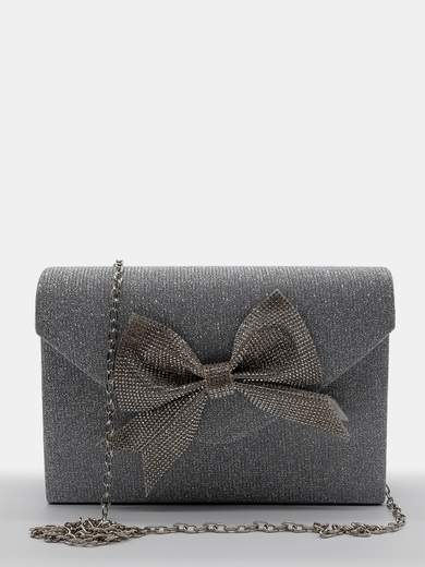 MICHELLE MOON Pochette da Cerimonia Argento Glitterata con Fiocco di Strass HL3499-ARGENTO