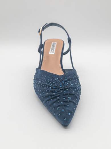 Décolleté slingback blu con strass e tacco a clessidra