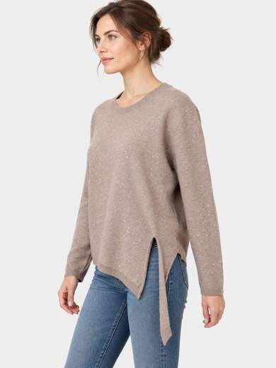 Maglia girocollo con micropaillettes e spacco laterale