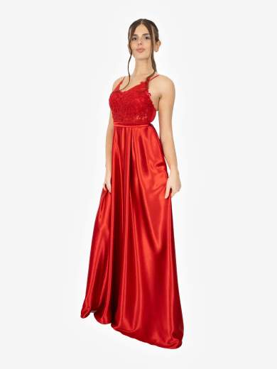 STRABELLO CERIMONIA Abito Lungo da Cerimonia con Corpetto in Pizzo e Gonna in Raso A29799-4157-GLORIA