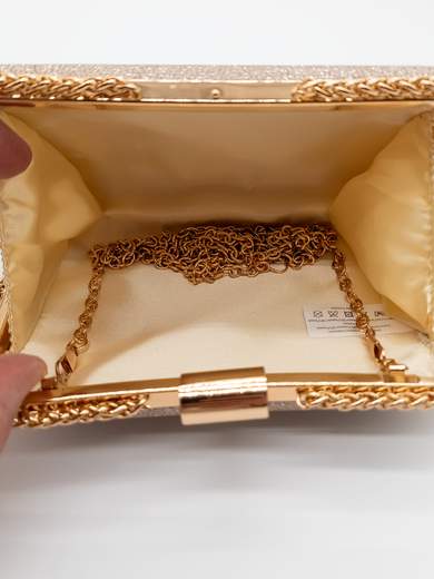 Pochette Rigida Oro Glitterata da Cerimonia con Doppia Catenella