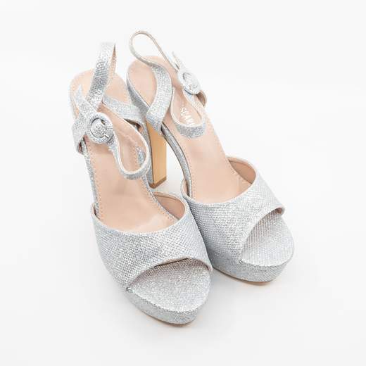 Sandali Argento Cerimonia Eleganti Con Plateau E Tacco Largo