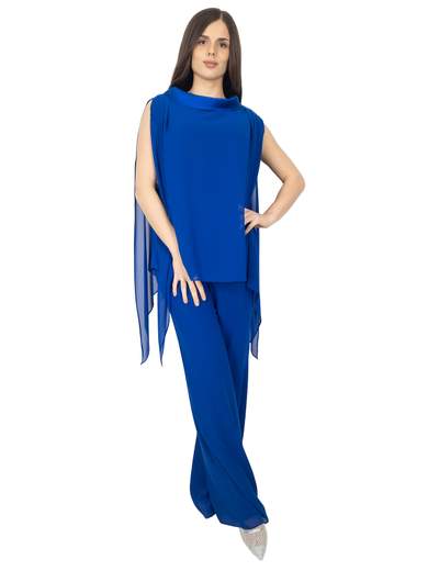 Completo Donna in Chiffon con Casacca Effetto Mantella e Pantalone Elegante
