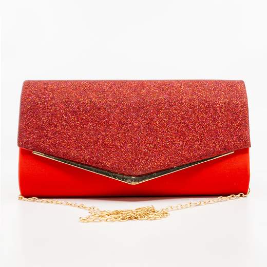 MICHELLE MOON Pochette Cerimonia A Mano E Tracolla Glitter Elegante Rossa