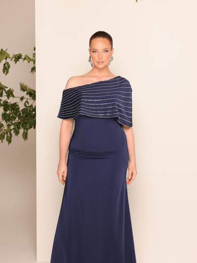 Curvy Mermaid Long Gown One-Shoulder with Detachable Cape 29724M