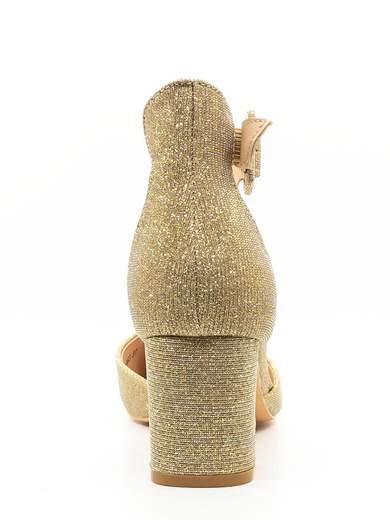 Gold Glitter Block Heel Pumps 6 cm with Ankle Strap