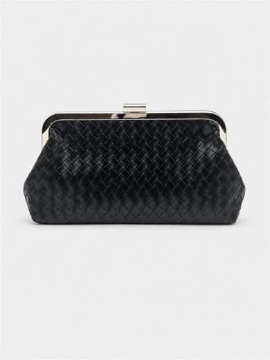 Pochette Nera Elegante da Cerimonia con Doppia Catenella