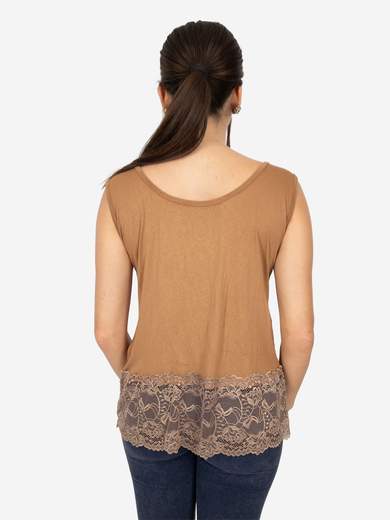 STRABELLO Canotta Donna Spalla Larga con Bordo in Pizzo Oversize CAN-06