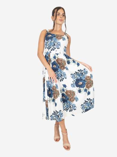 Flared Floral Dress with Belt Made in Italy