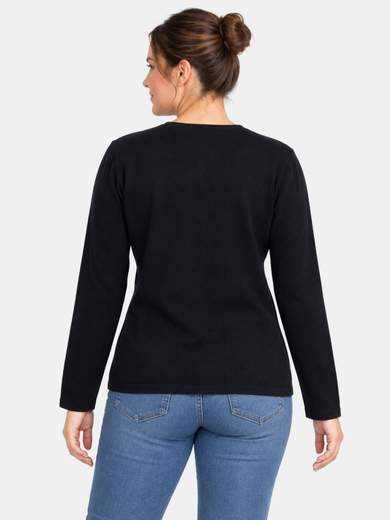 Maglia girocollo con decoro frontale in velluto e glitter