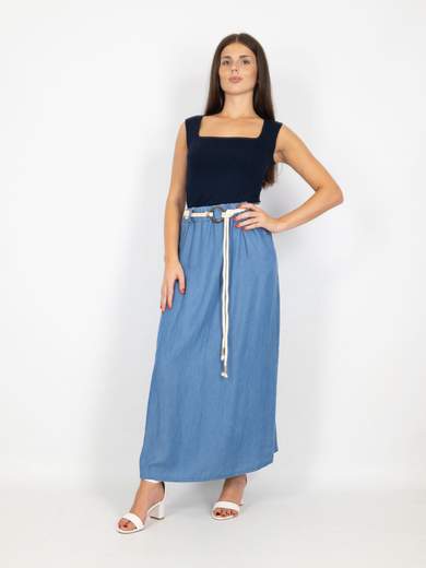 Gonna Lunga In Tessuto Effetto Jeans Estiva Elastico In Vita