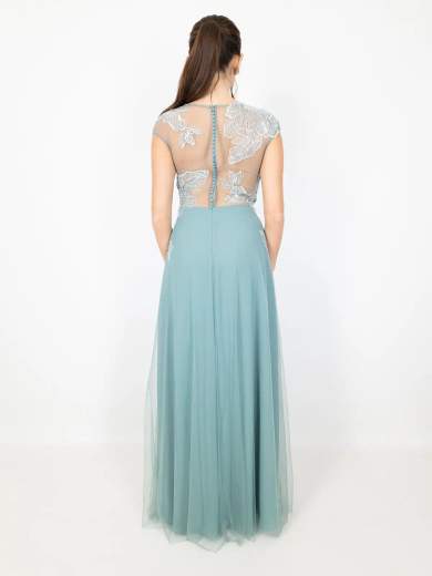 Sologioie Abito Lungo Cerimonia con Ricami e Stola in Tulle SSD180TU4002