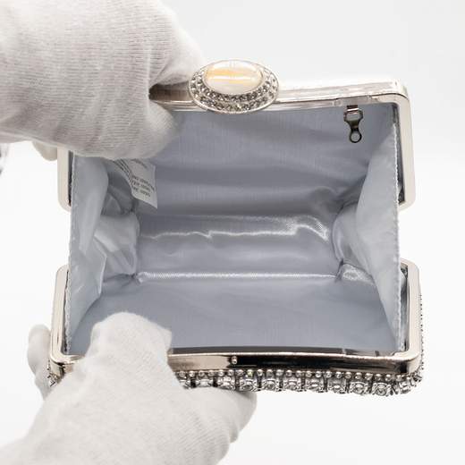 Coo & Coo Fashion Pochette da cerimonia con strass argento e chiusura gioiello 360-ARGENTO