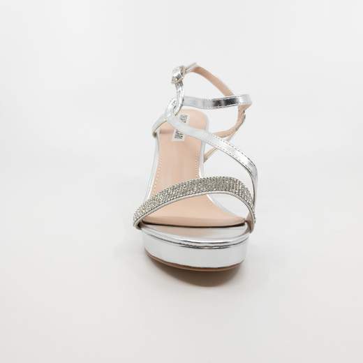 Sandali Con Plateau E Tacco Medio Argento Con Strass Da Cerimonia