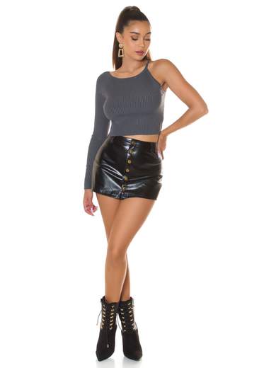 Top crop donna sexy a costine con manica lunga e spallina sottile