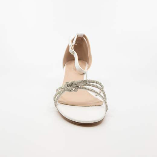 Sandali Bianchi Eleganti Cerimonia Con Strass E Tacco Largo