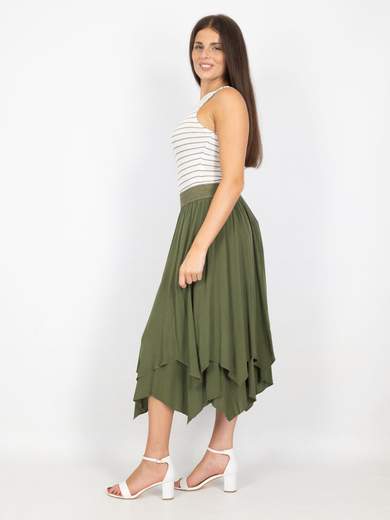 Gonna Midi Estiva In Viscosa Asimmetrica Con Elastico In Vita