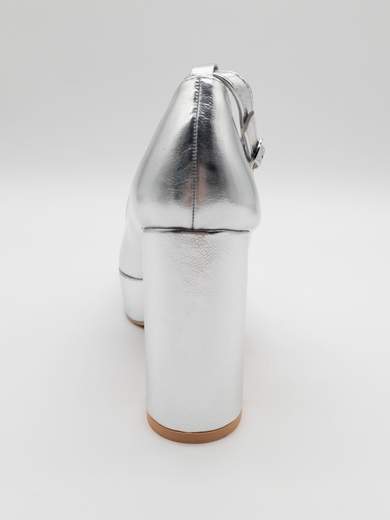 Silver platform pumps with wide heel