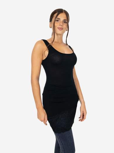 Canotta Donna Lunga Con Pizzo In Fondo Basic Per Leggings Slim Fit