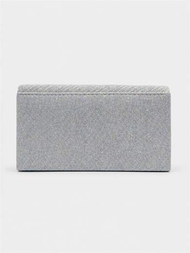 Silver Glitter Evening Clutch with Chain Strap XX3480-ARGENTO