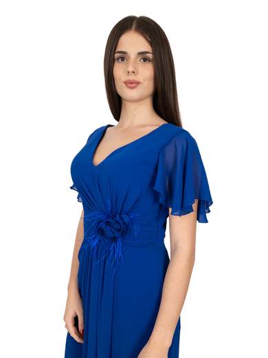 Empire Style Long Evening Dress with Flower at the Waist