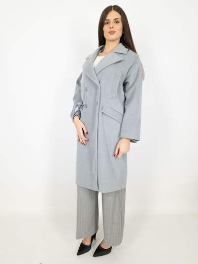 CARMEN Cappotto Doppiopetto Oversize in Tessuto Caldo Grigio Chiaro K156T504