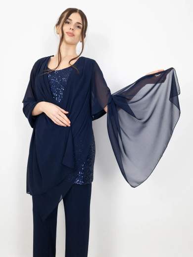 Bianca Brandi Curvy Completo elegante curvy con casacca, pantalone e stola 29383M