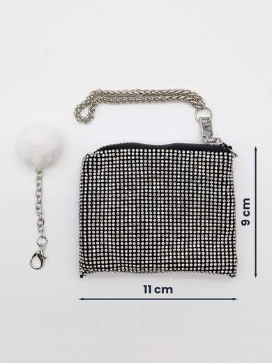 Mini Pochette Nero con Strass Porta Monete e Documenti V6064-NERO