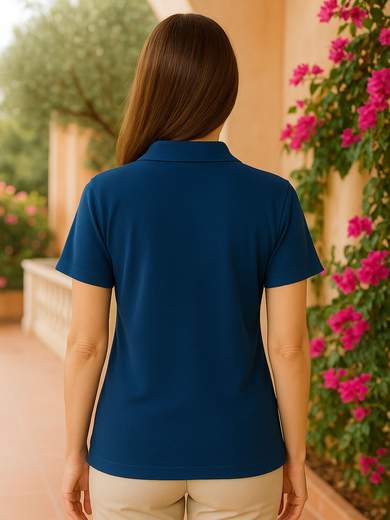 PERLARARA Women's Short Sleeve Cotton Polo Shirt with Rhinestones - Perlarara E300-25