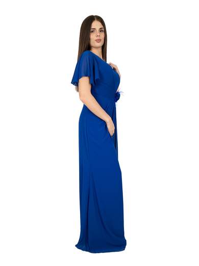 Empire Style Long Evening Dress with Flower at the Waist
