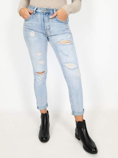 3D Denim Jeans Strappati Donna Elasticizzati Chiari Slim Fit