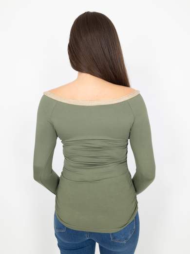 Maglia Scollo A Barchetta Lunga Donna Spalle Scoperte Aderente