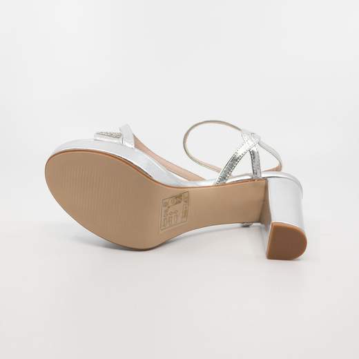 Sandali Con Plateau E Tacco Medio Argento Con Strass Da Cerimonia