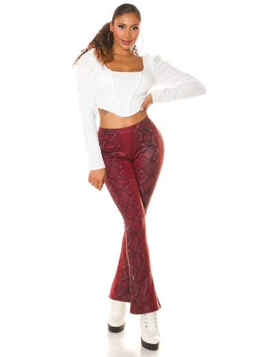 High-Waisted Bootcut Faux Leather Snake Print Pants