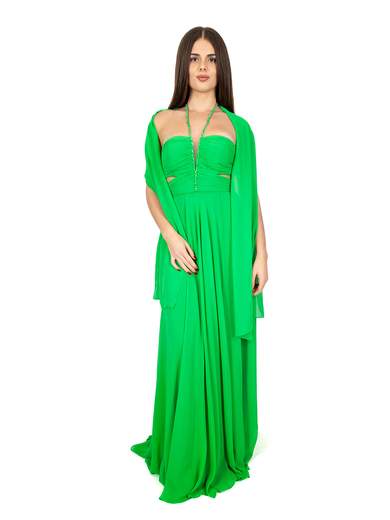 Vestito lungo cerimonia donna con spacco e schiena scoperta