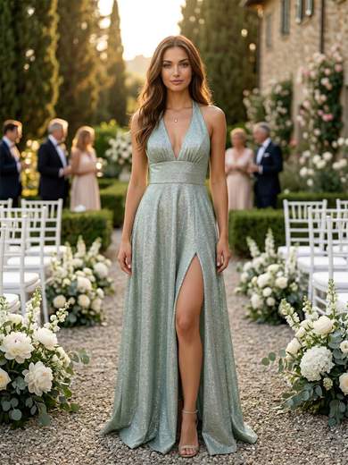 JEAN CRYÒ Abito Lungo Glitterato Scollo all'Americana con Stola 35498