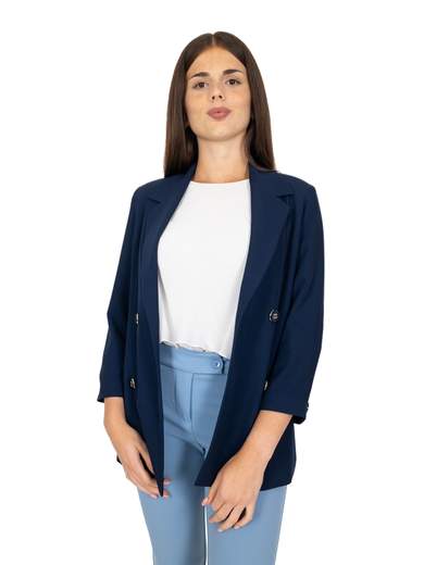 PERLA Giacca Lunga Donna Blazer Finto Doppiopetto Con Tasca Elegante