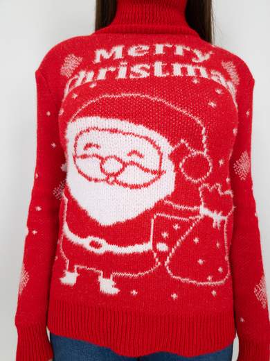 NEW COLLECTION Maglione Natalizio Donna con Babbo Natale e Collo Alto A99080-1000