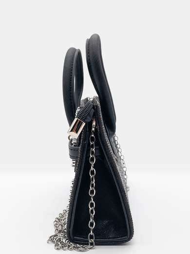 Black Evening Bag with Rhinestones and Chain Shoulder Strap