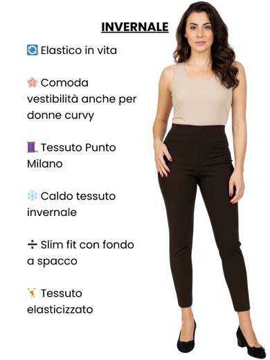 PERLA Pantaloni Donna Invernali Elasticizzati Slim Fit in Punto Milano con Elastico in Vita ILARIA-INV