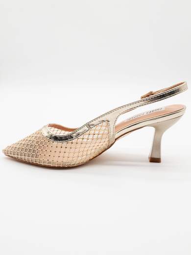 Slingback Oro a Rete con Strass e Tacco a Clessidra 7,5 cm