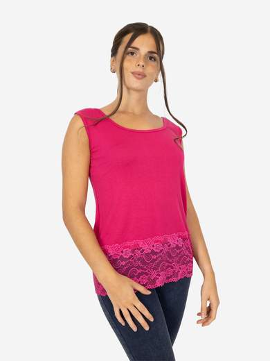 STRABELLO Canotta Donna Spalla Larga con Bordo in Pizzo Oversize CAN-06