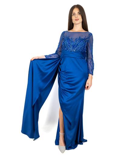 Vestito Cerimonia Elegante Lungo in raso con Paillettes e Spacco