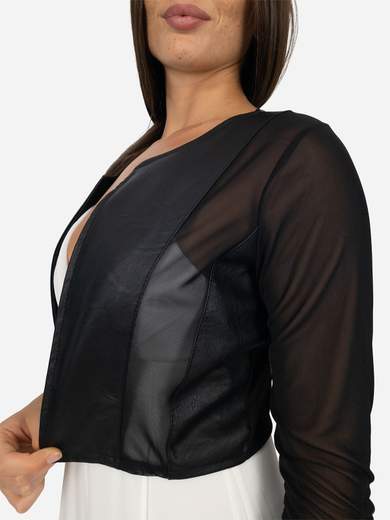 Women’s Open Shrug in Stretch Tulle and Faux Leather